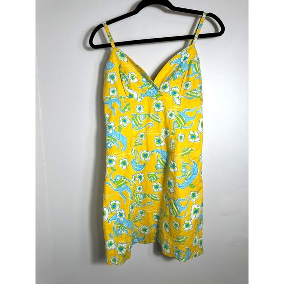 Vintage Lilly Pulitzer Yellow Dress Blue Monkey Print Mini Dress Size 4 - Picture 3 of 6